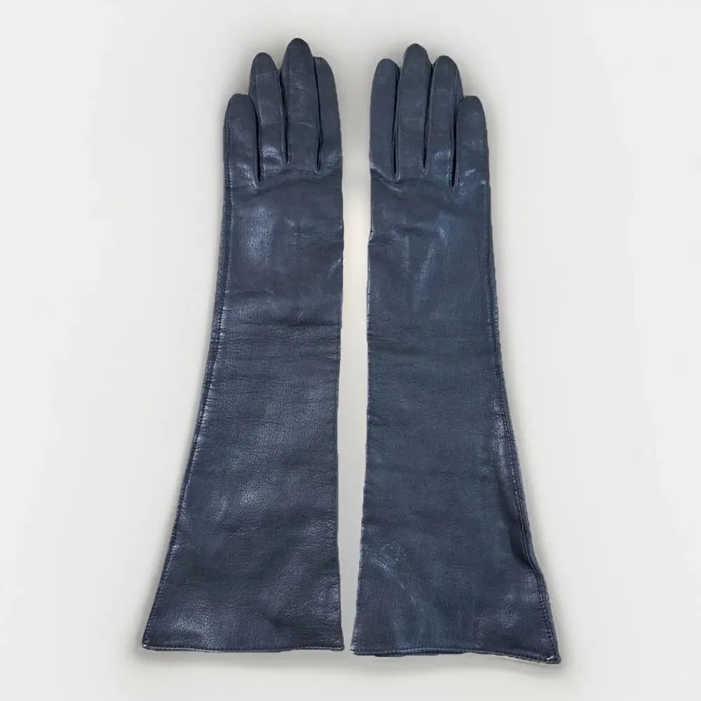 Vintage Boyce-Lazarus Black Leather Opera Gloves 6 Mid-Length Dress 1960s